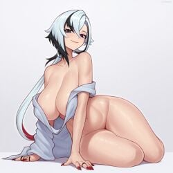 1girls 2025 ai_generated arlecchino_(genshin_impact) black_hair black_nails emotionless female genshin_impact grey_hair hi_res hoyoverse mihoyo multicolored_hair rcos red_eyes room_background selfie shorts solo solo_female stomach thick_thighs thighs