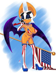 1girls 4th_of_july american_flag american_flag_armwear american_flag_bikini american_flag_gloves american_flag_legwear bikini bikini_top bottomless female female_only flag_bikini gloves himawari nipple_bulge nipples_visible_through_clothing nude pussy rouge_the_bat sega solo sonic_(series) sonic_the_hedgehog_(series) vagina