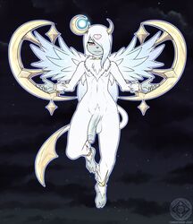 1boy 2018 abs absol alternate_color anthro anthrofied barefoot bat belly big_penis big_testicles blue_background bracelet canine claws clouds feet flaccid flying foreskin furry fusion girly glowing hair_over_one_eye hi_res huge_penis humanoid_feet humanoid_penis hybrid long_penis looking_at_viewer lunala male male_only mega_absol mega_evolution night nintendo nipples nude original_character penis pink_eyes pink_fur pokémon_(species) pokemon pokemon_(species) pokemon_rse pokemon_sm pubic_hair sky smile solo spread_legs stars tail tanukiarts teeth testicles text thick_thighs thigh_gap thin_waist toes uncut veins veiny_penis video_games watermark white_fur wide_hips wings