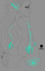 1girls ass ass_grab female himawari imp_midna looking_at_viewer looking_back midna nintendo partially_colored sketch solo the_legend_of_zelda twilight_princess