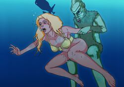 1boy 1girls 2017 5_fingers 5_toes anthro asphyxiation beige_skin blonde_hair blue_background blue_sclera bra breasts brown_eyes clothing cum dr._z drowning duo elmrtev facial_piercing feet female fishman forced from_behind_position fur gill-man gradient_background green-skinned_male green_fur green_skin hair highres human human_on_anthro human_on_humanoid humanoid interspecies light-skinned_female light_skin lips male mammal marine nose_piercing open_mouth piercing rape sex sharp_teeth simple_background straight teeth toes underwater underwater_sex underwear water zaat