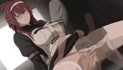 1boy 1girls adult_and_teenager adult_female age_difference akinoya big_breasts blush blushing boy emotionless emotionless_sex glasses hair hair_ornament larger_female lillia_greyrat maid maid_headdress maid_uniform mature_female milf mushoku_tensei mushoku_tensei:_isekai_ittara_honki_dasu older_female older_female_and_younger_male panties_aside partially_clothed partially_clothed_female partially_clothed_male red_hair rudeus_greyrat size_difference smaller_male transparent_body white_panties younger_male younger_penetrating_older