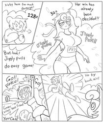 1girls ambiguous_gender comic crossover gooey_(kirby) jigglypuff jigglypuff_girl kirby kirby_(series) kirby_boy kirby_dreamland_3 kirby_star_allies minus8 monochrome nintendo pokemon pokemon_(species) pokemon_rgby super_smash_bros. text