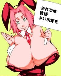 1girls big_breasts breasts bunny_costume bunny_ears bunny_girl bunny_outfit bunnysuit cleavage collar color_edit curvy edit erect_nipples erect_nipples_under_clothes female female_only gloves green_eyes huge_areolae huge_breasts large_breasts naruto naruto_shippuden nipples nipples_visible_through_clothing oppai pink_hair puffy_nipples sakura_haruno short_hair shounen_jump solo solo_focus sunahara_wataru text tie voluptuous