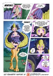 2018 animal_humanoid avian big_breasts bikini blonde_hair blush breasts clothing comic fairy feathered_wings feathers female forest group group_sex hair harpy humanoid humor mhfap! micro monster monster_girl_(genre) mushroom penis punishedkom purple_eyes sex swimsuit tali_(mhfap) threesome tree wings