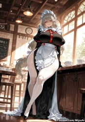 1girl ai_assisted ai_generated alexandrina_sebastiane apron bangs bottle breasts cup curvaceous curvy curvy_female curvy_figure dress female frills full_body high_heels huge_breasts indoors long_hair looking_at_viewer maid maid_headdress mature_female milf miyuai red_eyes solo standing thick thick_ass thick_butt thick_hips thick_legs thick_thighs very_long_hair voluptuous voluptuous_female watermark white_legwear wide_hips wide_thighs zenless_zone_zero