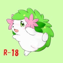 alternate_version_at_source anus blush eyelashes female flower green_background green_eyes mimix nintendo nude one_eye_closed open_mouth plant pokemon presenting presenting_pussy pussy shaymin simple_background solo spread_legs spreading tears video_games white_body