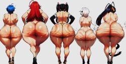 5girls ai_generated akeno_himejima ass ass_bigger_than_head ass_chart ass_focus big_ass big_breasts breasts cellulite fat_ass female female_only high_school_dxd hips_wider_than_shoulders hnakano88929 huge_ass huge_buttocks koneko_toujou light-skinned_female lineup massive_ass multiple_girls rias_gremory serafall_leviathan simple_background take_your_pick thick_thighs wide_hips xenovia_quarta