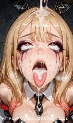 1boy 3d ahe_gao ai_generated anime cum cum_in_mouth face_fucking female kitagawa_marin male pulling_hair ruined_makeup runny_makeup runny_mascara tears