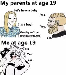 animal_ears anthro bare_shoulders biting_lip comic dalmatian dog_girl lapalilpup meme messy_hair sweat wojak_comics