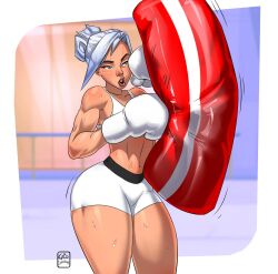 1girls artist_name athletic athletic_female boxer boxing boxing_gloves clothing commission eyebrows eyelashes eyes female fit fit_female fitness gabocaricaturas gloves hair hips ice_blue_hair legs light-skinned_female light_skin lips midriff open_mouth punch punching_bag shorts sports_bra sportswear sweat sweating thick thick_hips thick_legs thick_thighs thighs toned toned_body toned_female training voluptuous watermark white_boxing_gloves white_clothing white_gloves white_shorts white_sports_bra wide_hips