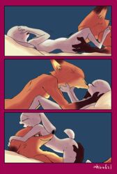 ahiru621 ambiguous_penetration blue_background blush border canine comic cunnilingus disney duo female flat_chest fox judy_hopps kissing lagomorph male mammal nick_wilde nude oral penetration rabbit red_border sex simple_background straight sweat vaginal_penetration zootopia