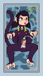 2025 absurd_res arashidrgn balls blue_border border breasts colar cowbell genitals haplorhine hi_res hypnosis hypnovember intersex intersex/intersex mammal mind_control monkey nipples nude penile penis penis_milking primate solo tail text