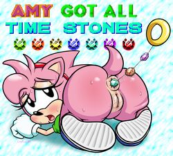 1girls all_fours amy_rose anal anal_beads anal_beads_pull anal_insertion anal_juice anal_juice_trail animal_ears anthro anus ass ass_focus ass_up big_ass big_butt black_nose blush bottomless capital-h classic_amy_rose eulipotyphlan eyelashes female female_only fur gloves hairband hedgehog looking_back mammal open_mouth pink_body pink_fur pink_hair presenting presenting_hindquarters pussy pussy_juice red_hairband sega sex_toy shoes short_tail signature solo solo_female sonic_(series) sonic_team sweat sweaty tail thick_thighs thighs video_games