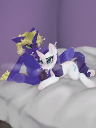animal_genitalia animal_penis anthro balls bed bedroom blonde_mane blue_body blue_eyes blue_fur bodily_fluids brown_eyes cum cum_from_nose cum_in_mouth cum_in_nose cum_inside cutie_mark duo equid equine equine_genitalia equine_penis excessive_cum excessive_genital_fluids fellatio female feral friendship_is_magic fur furniture genital_fluids genitals green_eyes hasbro heart_symbol heterochromia hi_res horn horse looking_pleasured lying_and_blow_position male male/female mammal mane monomoki my_little_pony mythological_creature mythological_equine mythology oral orgasm penile penis pony purple_mane rarity_(mlp) saliva sex shaking sweat trembling unicorn white_body white_fur