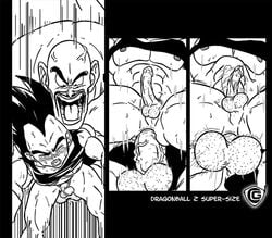 2boys abs anal anal_penetration anal_sex bald balls_deep bara big_penis blush boner bottomless_male comic dragon_ball dragon_ball_z erection exposed_nipples fucked_from_behind galaxycoop hairy_balls large_penis male male_only male_penetrating monochrome motion_lines mouth_open multiple_boys multiple_penises nappa naughty_face pecs penis penis_size_difference rape sex shirt_up sitting_on_penis size_difference small_penis spread_legs super-size sweatdrops swinging_penis thrusting_into_ass vegeta veins veiny_penis wince yaoi