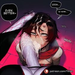 2girls after_fellatio ai_generated black_hair breasts bruise colored_skin cum cum_in_mouth cum_in_nose cum_on_hair cum_on_penis english_text erection facial fellatio futa_with_female futanari grabbing_another's_hair gradient_hair grey_eyes huge_cock irrumatio large_penis multicolored_hair multiple_girls oral patreon_logo patreon_username penis pov red_hair rolling_eyes ruby_rose rwby salem_(rwby) saliva short_hair solo_focus speech_bubble tillian torn_clothes trembling uncensored veins veiny_penis watermark