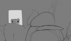 1boy 1girls 2d 2d_animation animal_crossing animated anthro big_ass canid canine canis chair chair_position chair_sex domestic_dog fat_ass female isabelle_(animal_crossing) male music okgaki penis raccoon_dog riding riding_penis sex tagme tanuki tom_nook video voyeur