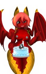 1futa animal_genitalia animal_penis breasts cake candle cum dickgirl dragon erection food futanari hair henkeiusagi horn intersex looking_at_viewer nipples nude open_mouth penis red_scales scales scalie simple_background smile smirk solo text wings