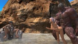 3d 3d_(artwork) bathing male/female miqo'te rape roegadyn size_difference