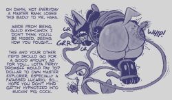 angry anthro arms_tied ass bad_end badge bared_teeth big_butt bodily_fluids bound bound_snout canid canine crying defeated dialogue digital_drawing_(artwork) digital_media_(artwork) duo feet_tied femboy gay gay_male generation_4_pokemon generation_5_pokemon growling homosexual homosexual_male leaf leaf_tail legs_tied lucario male male/ambiguous male_penetrated mammal monochrome nintendo nude open_mouth pawpads paws plant pokemon pokemon_(species) reptile scalie sharp_teeth snivy snout solo_male tail tears teeth vines whipping whipping_butt zlut385