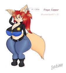 big_thighs female huge_ass huge_breasts ic-icle oc policewoman reference_sheet shortstack sly_cooper_(series) wide_hips
