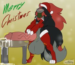 1boy 2018 alternate_color anthro canine christmas clothing cum erection furry hat holidays huge_testicles humanoid_penis hyper hyper_penis hyper_testicles john_(johnithanial) johnithanial knot leggings legwear male male_anthro male_only male_zoroark mega_evolution messy nintendo original_character penis pokémon_(species) pokemon pokemon_(species) pokemon_bw santa_hat scarf solo standing testicles text thick_thighs veins veiny_penis video_games watermark wide_hips zoroark