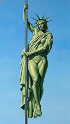 1girls ai ai_art ai_assisted ai_generated armpit ass crown exhibitionism feet female female_focus female_only fourth_of_july lady_liberty naked nipples nude pole poledancing pose sky solo standing statue statue_of_liberty united_states_of_america