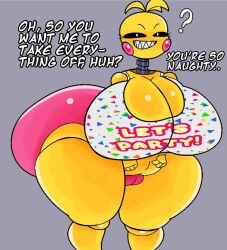 anthro dialogue five_nights_at_freddy's five_nights_at_freddy's_2 furu_flami hyper hyper_ass hyper_breasts looking_at_viewer solo toy_chica_(fnaf)