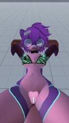 above_view ass bikini bikini_top bikini_top_only breasts female furry girl looking_at_viewer looking_down lying_back lying_on_back open_legs pink_body pussy shark shark_girl shark_tail solo spread_legs vrchat vrchat_avatar vrchat_furry vrchat_orgy