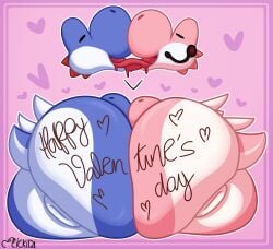 anus ass big_anus big_butt blue_yoshi closed_eyes detailed_shading digital_drawing_(artwork) digital_media_(artwork) french_kissing head_mounted_display headshot_portrait heart_(marking) heart_symbol henrique_rick hi_res holidays hyper_ass kissing lickid long_tongue lying male male/male mario_bros markings nintendo on_front pink_yoshi portrait presenting presenting_hindquarters puffy_anus shaded simple_background spikes spikes_(anatomy) summy super_mario_bros. text text_on_butt tongue tongue_out valentine's_day wings yoshi