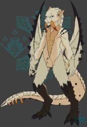 4_fingers 4_toes animal_genitalia anthro anthrofied balls barioth capcom claws dragon fallis_imarioth frostwyrm102 fur male male_only membranous_wings monster_hunter nude pseudowyvern scales sheath simple_background solo toes tusks video_games wings wyvern