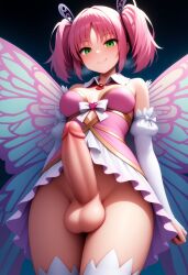 1futa absurd_res absurdres ai_generated big_balls big_cock big_dick big_penis bottomless bottomless_futa erection fairy fairy_wings fingerless_gloves futa_only futanari green_eyes hair_accessory huniepop huniepop_2 kyu_sugardust novel_ai novelai penis penis_out pink_dress pink_hair pink_wings retracted_foreskin simple_background smile stable_diffusion twintails white_bow white_collar white_gloves white_stockings white_thighhighs