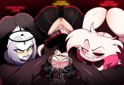 1girls 2025 3boys alternate_version_available angel angel_dust_(hazbin_hotel) angry ass_cleavage ass_focus big_ass biting_lip black_hair black_halo black_sclera blackwhiplash blush bubble_butt dark-skinned_male dark_skin demon english_text femboy gay glasses grabbing_head halo hazbin_hotel hazbin_hotel_(season_2) hi_res high_resolution highres huge_ass large_ass light-skinned_female light-skinned_male light_skin lute_(hazbin_hotel) male_pov oral oral_sex pale-skinned_female pale_skin pendleton_(hazbin_hotel) poll_winner pov red_eyes sir_pentious_(hazbin_hotel) sir_pentious_(human_form) spider_humanoid text white_hair yaoi yellow_sclera