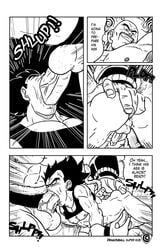 2boys anal_fingering bara big_penis boner comic dragon_ball dragon_ball_z erection galaxycoop male male_only monochrome multiple_boys multiple_males nappa oral penis size_difference super-size vegeta yaoi