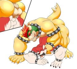 2boys anal anal_sex anthro anus backsack balls big_dom_small_sub bowser canine daikitei duo erection full_body humanoid_penis koopa looking_at_another male male_only mammal mario_(series) multiple_boys muscular muscular_male nintendo penetration penis scalie sex simple_background size_difference smile testicles tongue tongue_out video_games white_background yaoi