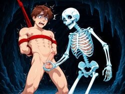 ai_generated bondage castration cbt fetish horror naked_male skeleton