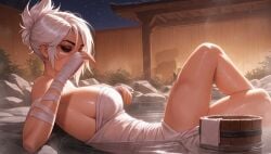 1girl ai_assisted ai_generated ayakonarts breasts league_of_legends onsen riven solo splashing tagme topless towel video water white_hair