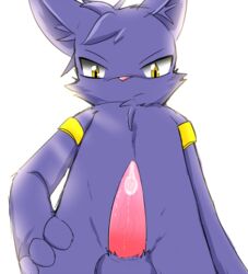 2018 anthro balls erection feline fur looking_at_viewer looking_down male male_only mammal nude penis pink_nose pink_penis precum purple_fur ryoku simple_background solo white_background yellow_eyes