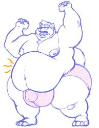 anthro big_bulge bulge canine clothed clothing eyewear glasses male male_only mammal nipples obese obese_male open_mouth overweight penis_outline siriusdog standing topless underwear yawn