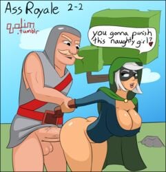 ass bandit_(clash_royale) big_ass big_breasts big_penis bottomless bottomless_female breasts breasts_bigger_than_head clash_(series) clash_royale cleavage cloak clothed clothed_female clothed_male clothed_sex clothing comic dress english_text female gloves heart holding_arm huge_breasts huge_cock kilt kilt_up knight_(clash) large_breasts male mask masked masked_female penis qolim sex shiny shiny_skin smile speech_bubble straight tagme text vaginal_penetration veiny_penis