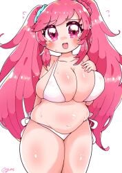 arm_behind_back belly bikini blush chibi chubby curvy hand_on_breast huge_breasts nail_polish nervous open_mouth plump rasis signature slightly_chubby smile sound_voltex sweaty tummy voluptuous white_bikini