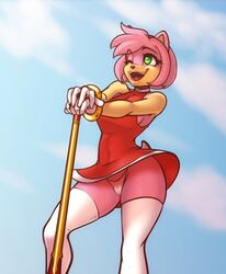 amy_rose female female_only one_eye_closed panties piko-piko_hammer piko_piko_hammer scorpdk sega solo sonic_(series) thick_thighs thighhighs thighs upskirt white_panties