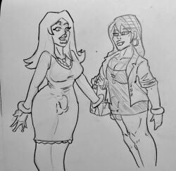 2d 2d_(artwork) american_dad asian asian_female bulge bulge_through_clothing bulge_under_clothes francine_smith futa_bulge futa_only futanari gwen_ling line_art newhalf pencil_(artwork) sisters theshadowfiendart traditional_art traditional_media_(artwork)
