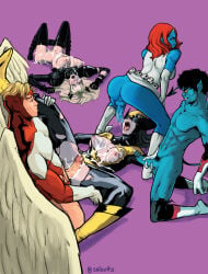 after_sex angel_(warren_worthington_iii) cum_inside cum_on_body futa_on_female futanari gangbang kurt_wagner laura_kinney magik_(illyana_rasputin) marvel multiple_boys multiple_girls mystique nightcrawler raven_darkholme saibutts_(artist) torn_clothing x-23 x-men