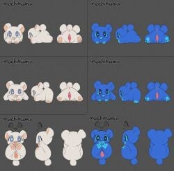 2026 anthro anus ass_up bear blue_body blue_eyes blue_mouth blue_pawpads chibi female genitals heart_pupils heart_symbol legs_up mammal mochikuma_(seuppi) open_mouth open_smile pawpads pink_pawpads presenting presenting_anus presenting_vulva seuppi smile spread_legs spreading star_pupils tail vulva white_body