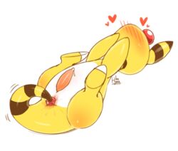 2018 ampharos anal anal_sex blush choreuny heart male male_only masturbation nintendo penetration penis pokémon_(species) pokemon pokemon_(species) precum simple_background solo spread_legs spreading tail_masturbation tapering_penis video_games white_background white_belly yellow_body