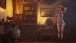 1girls 3d areolae blonde_hair breasts cd_projekt_red completely_nude_female female female_only full_frontal_nudity hand_on_breast hand_on_head niodreth nipples nude solo tattoo the_witcher_(series) the_witcher_2 the_witcher_3:_wild_hunt vagina ves