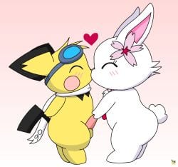 accessory artist_logo blush duo eyewear eyewear_on_head female female_feral feral flower flower_in_hair fur generation_2_pokemon genitals goggles goggles_on_head gradient_background hair hair_accessory handjob heart_symbol hi_res jewelpet jewelry kissing lagomorph leporid logo male male/female male_feral mammal necklace nintendo penile penis pichu pichu90 plant pokemon pokemon_(species) rabbit ruby_(jewelpet) sanrio scarf sega sega_fave sex simple_background sparks_pichu tapering_penis white_body white_fur white_scarf yellow_body yellow_fur