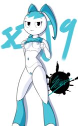 1girls blue_hair female female_only jenny_wakeman my_life_as_a_teenage_robot nickelodeon nipples robot robot_girl shirt shirt_lift small_breasts smooth_skin theeshrimp twintails twitter twitter_username white_background xj-9